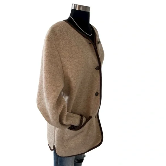 Vintage L.L. Bean beige wool button down coat M - Picture 3 of 14